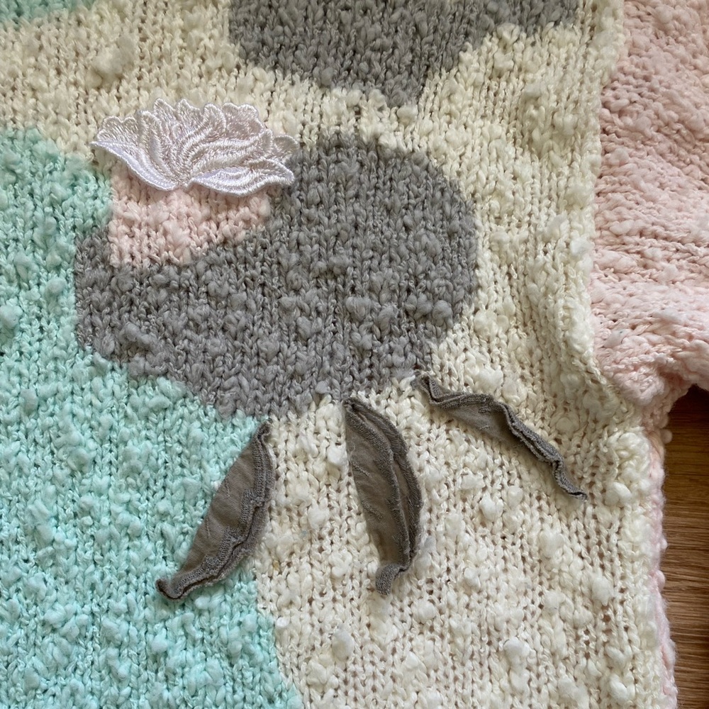 Vintage 80s 90s J.S. Fashion Pastel Chunky Knit Floral Sweater Medium Large - Picture 2 of 15